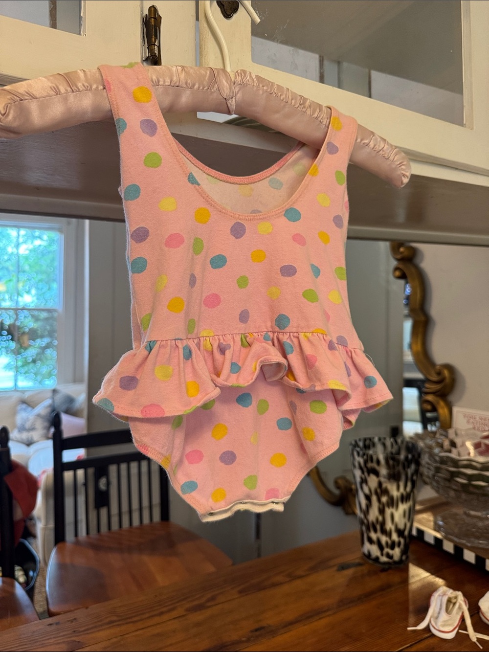 Pink Polka Dot Ruffle One-Piece - Picture 2 of 4